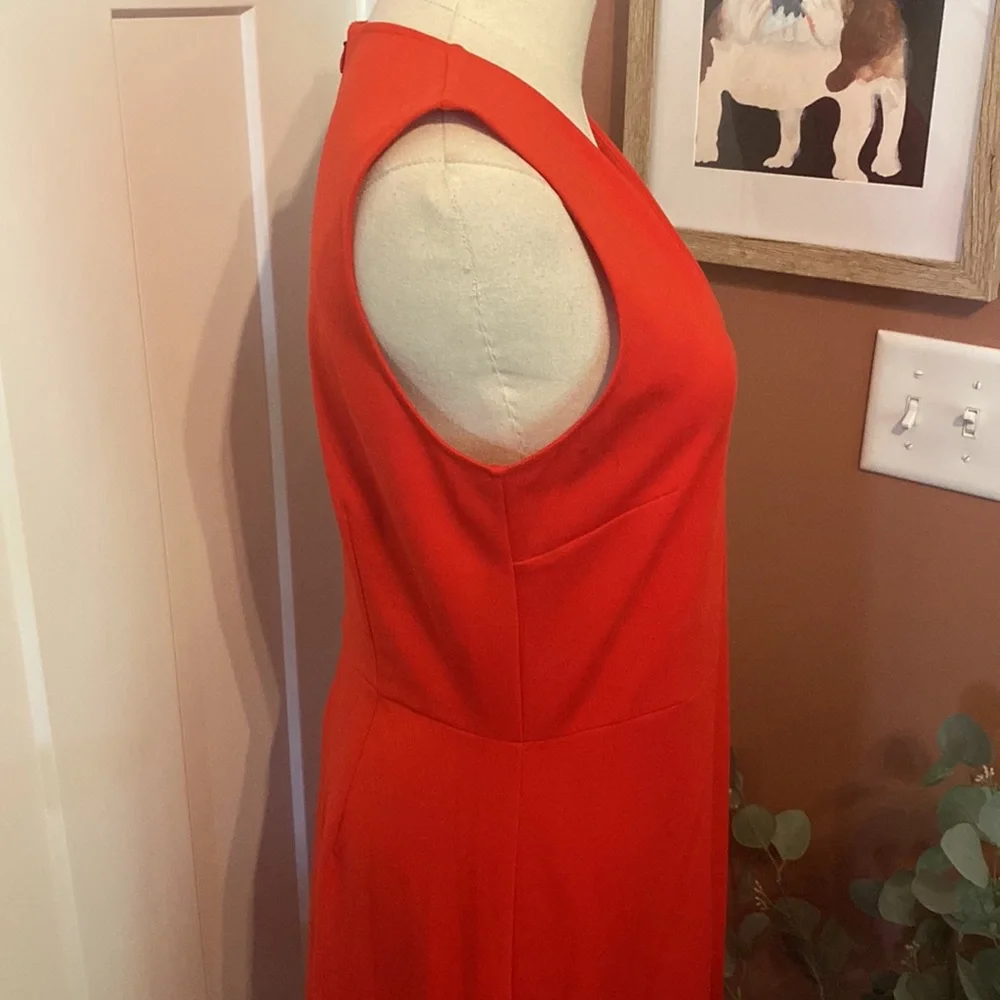 J.Crew 365 Red Stretch Ponte sheath v-neck 8 flare hem sleeveless zipper dress - Picture 6 of 16